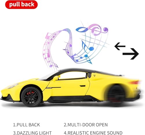 Image of 1:32 Maserati MC20 Alloy Model Car with Pull Back Function Light & Sound Diecast Toy for Kids Collectible Toy Vehicle for Car Enthusiasts Boys and Girls (Yellow)