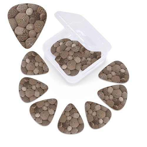Petoskey Stone ギターピック 12個パック 3つの異なる厚さ パーソナライズされたセルロイドギターピック エレクトリックギター用オーガナイザー収納ボックス付きアコースティックギターピック