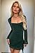 GOKATOSAU Women's Sheer Long Sleeve Sequin Sweetheart Neck Side Ruched Bodycon Mini Dress DarkGreen
