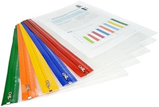 Rapesco 1503 Zippi Bag with Metal Zip, A4+ / Foolscap, Clear Transparent with Assorted Bright Coloured Zip Strips, Pack of 5