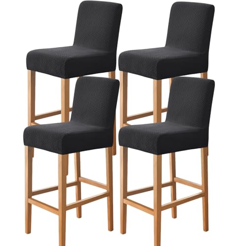Image of FUANGUI Bar Stool Covers Set of 4, Stretch Bar Stool Seat Covers | Washable Removable Bar Chair Covers with Backs Slipcovers, Bar Chair Covers Square for Kitchen Dining Room Cafe