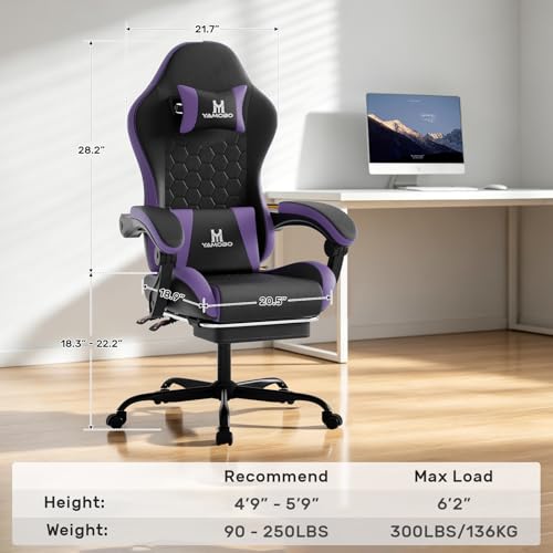 Image of Gaming Chair, Computer Office Chair with Footrest, Adjustable Height & Backrest Gaming Chairs with Swivel for Adults, High Back PU Leather Ergonomic Chair with Lumbar Support, Blackpurple