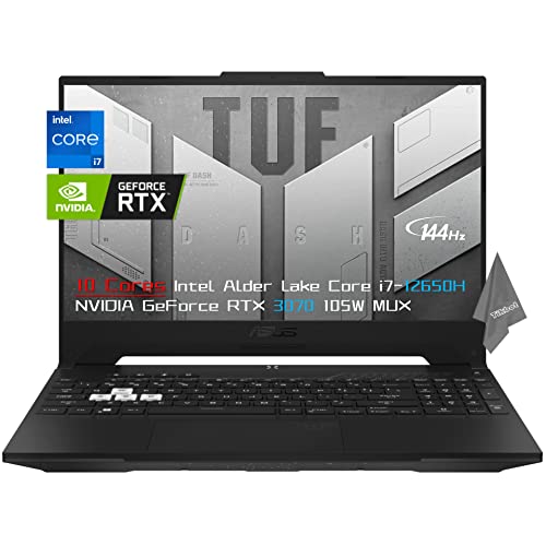 2022 ASUS TUF Dash 15.6' 144Hz Thin Flagship Gaming Laptop, 10 Cores Intel Alder Lake i7-12650H, GeForce RTX 3070 105W MUX, 16GB DDR5, 1TB SSD, Backlit KB, Wi-Fi 6, Thunderbolt 4
