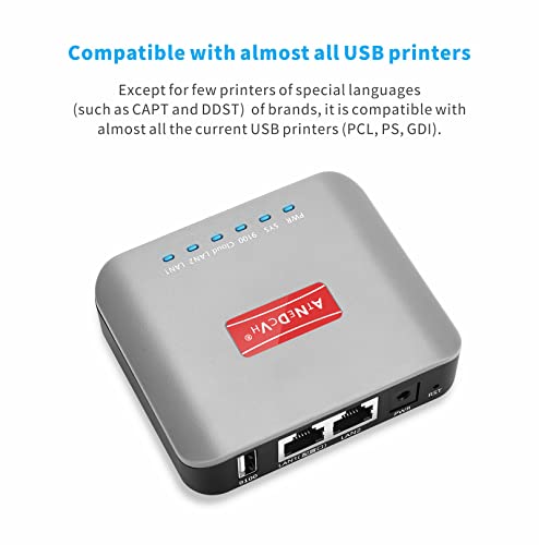Atnedcvh Usb 2.0 Wifi Print Server, Wireless Lan Print Share Server For Usb Printers,Raw Ipp Print Protocol 10/100Mbps Usb Network Print Server Adapter For Win 7 8 10 / Linux/Mac Os (Grey) #TOP7
