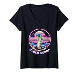 Damen Cyber Cobra Virtual Desert Tee – Digital Serpent Lover Art T-Shirt mit V-Ausschnitt ...