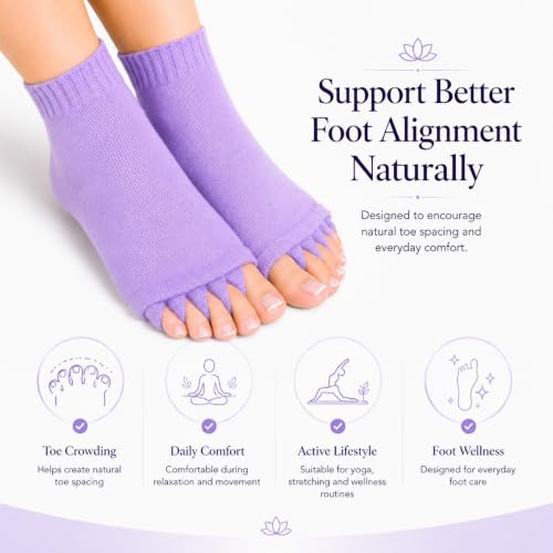 Image of Foot Alignment Socks Men & Women | Five Toe Separator | Foot Pain Relief | Bunion Corrector | Plantar Fasciitis | Improving Posture & Increasing Flexibility | Free Size | 1 Pair | UK8-11 (Lavender)