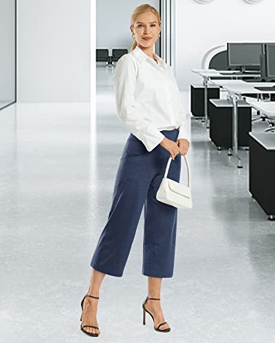 Image of Promover 14 inch /21 inch /23 inch /25 inch Inseam Capri Pants for Women Wide Leg Yoga Cropped Pants with Pockets Loose Casual Summer Pant