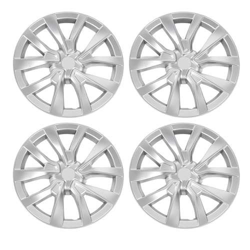 AKLOSIPY 4 Cubos de Rueda de 18 Pulgadas para : Envoltura Completa Elegante con Fácil Instalación en Plateado y (Silver)
