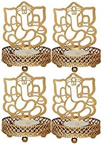 JD PRODUCTS Metal Shadow Divine Lord Ganesha Tealight Candle Holder(Brown) - Set of 4