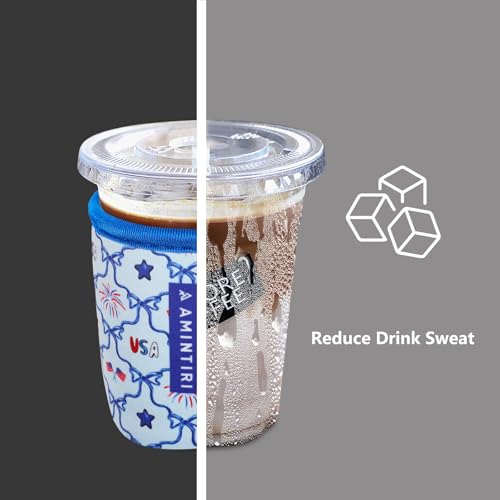 Image of 3 Pack Reusable Sleeve for Iced Coffee Cup, Coffee Neoprene Sleeve for Iced&Hot Drinks, Coffee Sleeve Compatible with Starbucks, Dunkin Coffee Cup. (4th Of July)