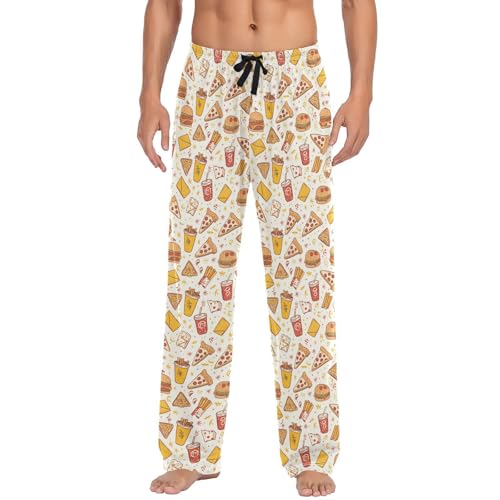 Men’s Cute Cartoon Fast Food Pajama Pants with Pockets, Comfortable Lounge Sleep Bottoms#139