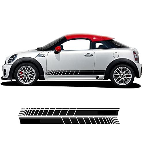 サイドスカートステッカー2個ドアサイドストライプスカートステッカーデカール、MINI用ジョンクーパーワークスR56 F56 F55 R50 R53R58クーペR57R59 JCW