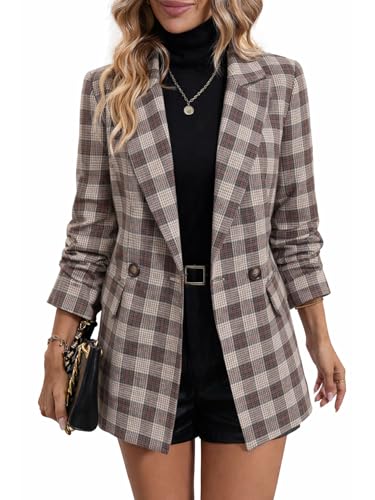 Mina Self Plaid Blazer Jacket for Women Houndstooth 2026 Fall