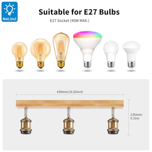LVWIT Retro Ceiling Light Fitting,3 Way Wood Kitchen Ceiling Lights,Bedroom Lights Ceilings E27,Adjustable Golden Ceiling Light,Spotlight Bar Lighting,Living Room Lighting (NO Bulbs) - Image 4