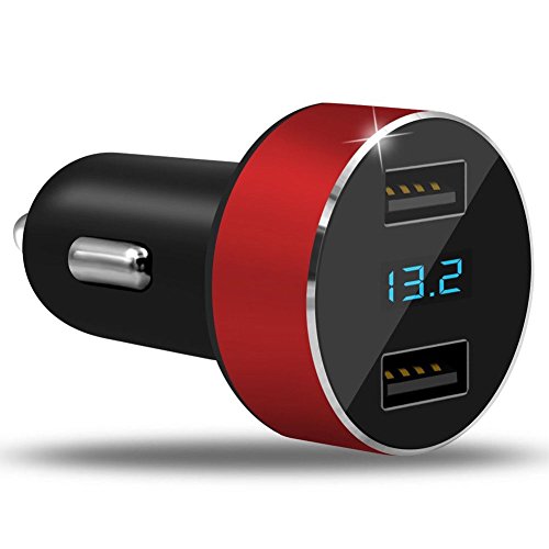 bqmqolove Cargador Dual del Coche USB de los Puertos 3.1A Cargadores del Adaptador del Coche del voltímetro de la Pantalla de Digitaces LED (Red)