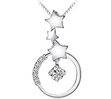 Wiftly Collar para mujer con colgante de estrella redonda con circonita, plata 925, corta y elegante, como regalo de Navidad, Circonia cúbica