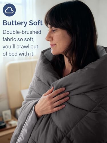 Image of Queen Size, Dark Grey & French Grey Alternative Down Comforter - Warm & Breathable Hotel Quality Bedding for Men, Women, Kids & Teens - All Season Oversized Cooling Microfiber Duvet Insert Comforter