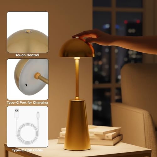 Image of ELARE Rechargeable LED Table Lamp with Touch Control | 3 Light Modes Warm Cool Natural | Portable Bedside Desk Lamp for Bedroom Office | Dimmable Modern Night Light for Home Decor