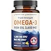 Triple Strength Omega 3 Fish Oil 3600 mg | EPA & DHA | Over 2100mg Omega-3 Fatty Acids | 1300mg EPA + 860mg DHA | Best Essential Fatty Acids | Premium Wild Caught & Burpless Fish Oil | 180 Ct