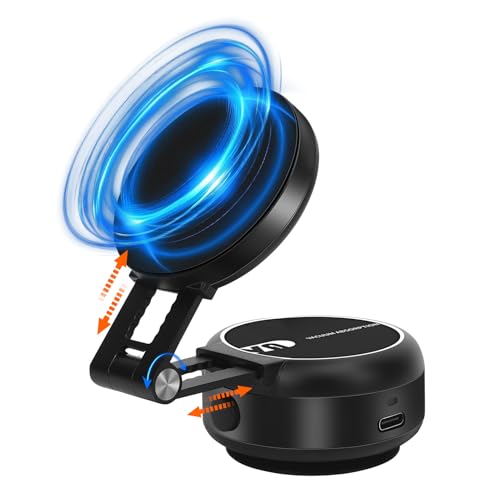WODHMIEY Soporte magnético para móvil con Ventosa eléctrica, Soporte de succión al vacío Ajustable para Coche, Espejo, Pared y Cristal, Soporte móvil magnético Coche Plegable