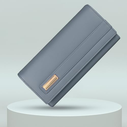 Image of ALSU Women's Hand Wallet Purse Clutch | Phone Pocket | Coin Compartment | Credit Card Slots| Zipper Pocket| Office use| Casual use| Faux Leather (Greyish Blue)