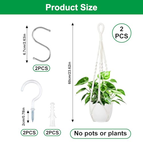 2 Pièces Macramé Support Pots pour Fleur, Suspension Plante Macramé Plante Suspension, Panier en Corde de Coton à Suspendre de Fleurs en Macramé pour Intérieur, Extérieur, Jardin, Balcon, Patio – Image 3