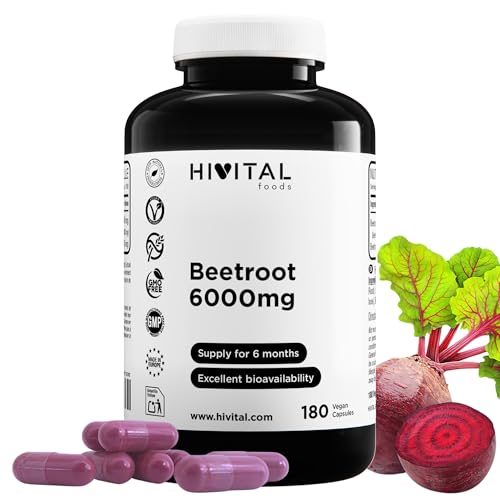 Remolacha 6000 mg. 180 cápsulas veganas para 6 meses de tratamiento. Natural Beetroot Extract. Fabricado en España por HIVITAL