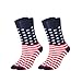 Produktbild AKAMAS 2 Paar Amerikanische Usa Flagge Socken,Herren Damen Freiheitssocken Strümpfe,Lustige Sterne Streifen Muster Socken,Unabhängigkeitstag Kostüm,Trauzeugen Bräutigam Baumwollsocken 37-43