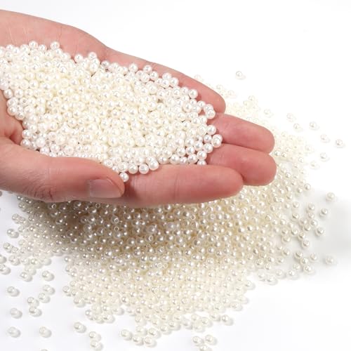 Chuyau 2500pcs Creamy White 4mm Pearl Beads with Hole Round Pearls for Crafting Loose Pearl Beads for Jewelry Making Fake Pearls Bead for Bracelets Necklaces Earrings Key Chains Accessories DIY