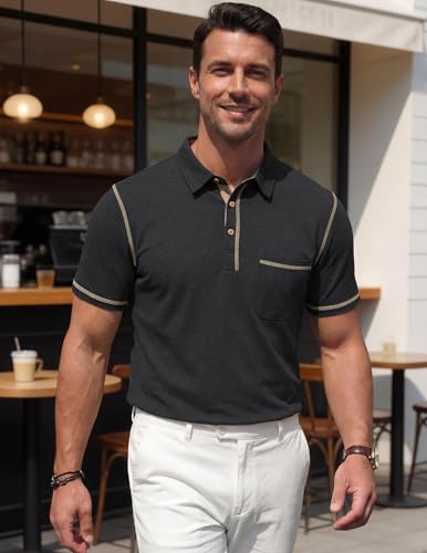 Image of Mens Polo Shirts Short Sleeve Casual Summer Lightweight Cotton Golf Polo Shirts with Pocket