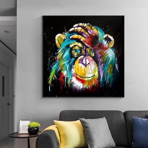 Tableau singe pop art 30x30 avec cadre intérieur pour habiller facilement un mur vide