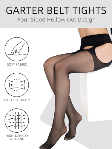 2 Pairs Suspender Pantyhose for Women- 30D Sheer Garter Belt Tights Sexy Suspender Tights Thigh High Stockings2