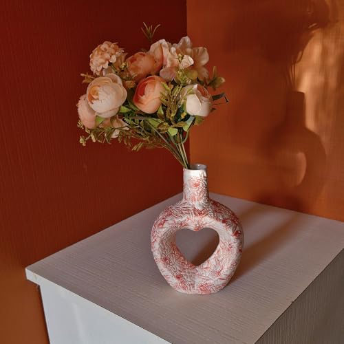 Image of Unique 8 Inches Heart Design Ceramic Vase for Living Room & Home Decor (8 Inches), Pampas Grass Heart Ceramic Vase for Living Room, Kitchen, Garden, Vases for Home Decor (Set of 3 Vases)