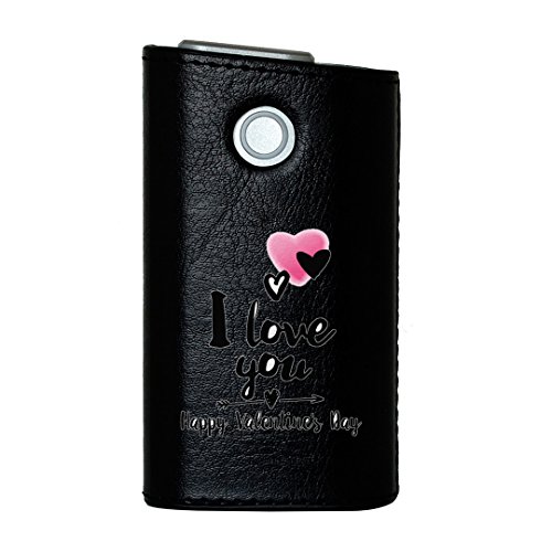 glo グロー グロウ 専用 レザーケース レザーカバー タバコ ケース カバー 合皮 ハードケース カバー 収納 デザイン 革 皮 BLACK ブラック バレンタイン ハート ラブ 013554