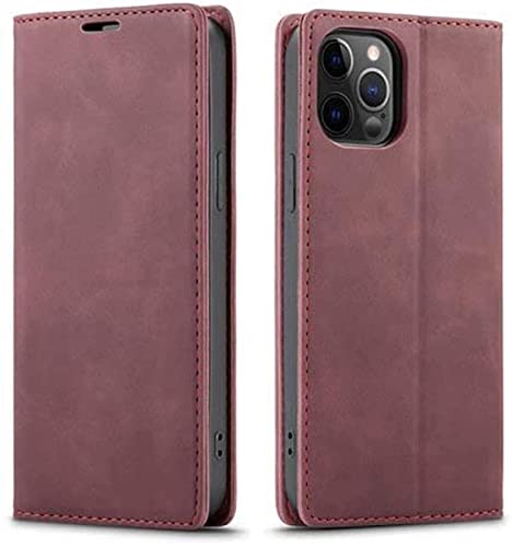 Étui portefeuille à rabat magnétique haut de gamme en rouge vintage pour iPhone 12 Pro Max 2020
