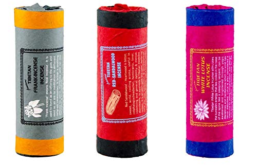 Clarity & Muse Tibetan Incense Set of 3 (Ancient Tibetan Frank, Ancient Tibetan Red Sandalwood, Tibetan White Lotus) - Fairtrade, Handmade in Nepal