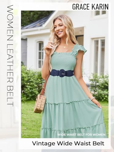 GRACE KARIN Women's Suede Elastic Belt Wide Stretchy Belt Vintage Chunky Buckle Belts S-XXL2