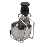 DONFAMDS 木柄胡刷シェービング メンズ用泡立てボウル付きスタンド 髭剃り後の残毛除去用 耐久ブラシ ホーム サロン対応