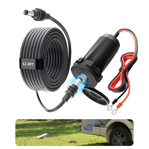 DAIERTEK Starlink Mini Cable 32.8ft with 12V-24V to 20V Step Up Pass Through Kit, Starlink Mini 12V Battery Adapter, Booster RV Cable Pass Through Panel Socket for RV Battery Box