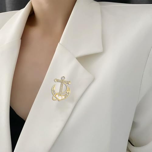 Image of exquisite women's sailboat brooch boat anchor brooch inlaid with cubic zirconia, suitable for scarves, buttons, badges, collars, knitted skirts, fabrics, hats, bags, and other jewelry gifts