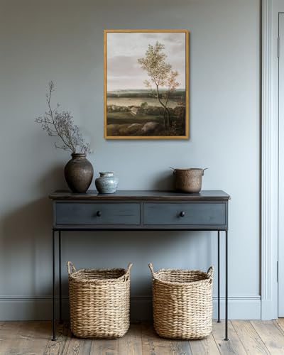 Image of KISSFOX Vintage Farmhouse Landscape Canvas Wall Art Fall Rustic Countryside Framed Wall Art Autumn Cottagecore French Country Scenic Tree Art Prints Artwork For Living Room Bedroom Kitchen