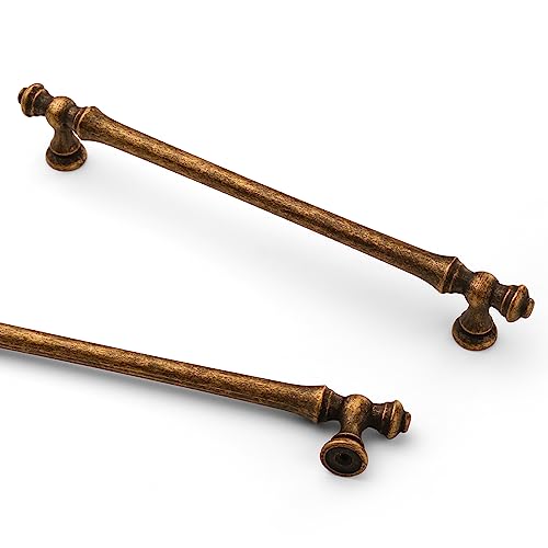 10パック 7.5インチ(192mm) アンティーク真鍮キッチンキャビネットハンドル ヴィンテージレトロキャビネット取っ手 キッチン金具 食器棚引き出しハンドル ドレッサープル用