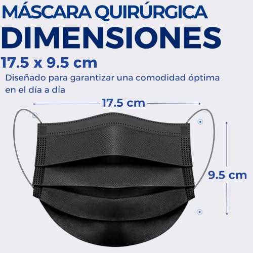 Miniatura 6 de Stone Stone 100 Mascarillas Quirúrgicas Tipo Iir Certificado Ce, Negro Rosa Celeste Mascarilla Médicas Homologadas 3 Capas Alta Eficiencia Filtración Bacteriana Mayor Al 98 S S Medical Negro