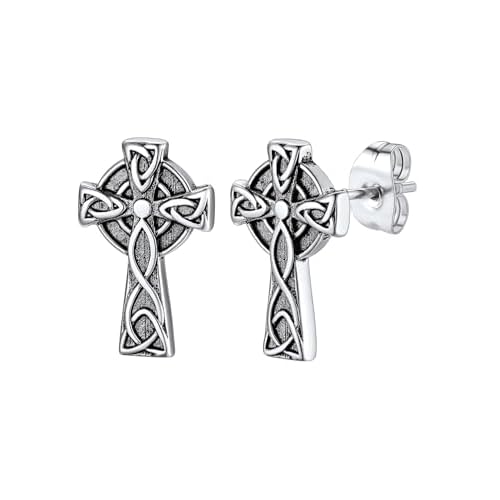 ChainsHouse Viking Earrings for Men, Raven Skull/Celtic Cross Ear Studs, Stainless Steel/Black/Gold Plated Punk Gothic Earrings, Lightweight Hypoallergenic Stud Jewelry with Gift Box C-Celti