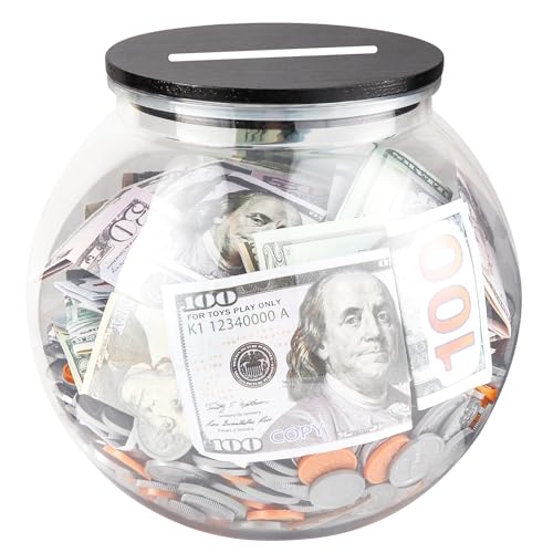 Yamahiko Large Clear Coin Bank Jar with Slotted Lid, 3/4 Gallon Plastic Money Tip Change Savings Coin Jar for Coin or Raffle Ticket, Big Money Coin Tip Piggy Change Bank Box for Adults Teens, Black