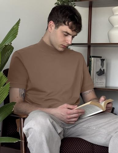 Image of COOFANDY Mens Mock Turtleneck Shirts Casual Premium Cotton Short Sleeve Shirt Basic Half Neck T-Shirts