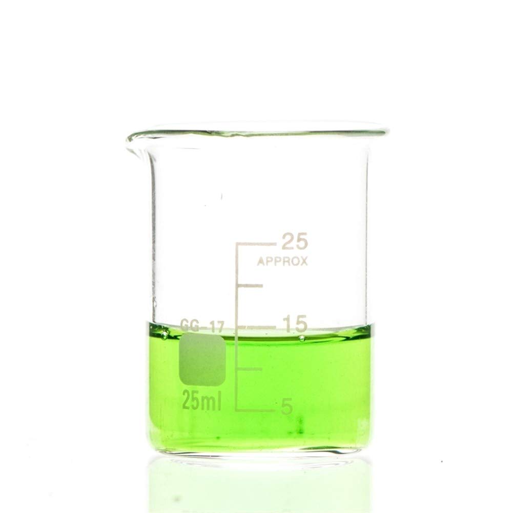 25 ml Becherglas für Chemielabor, klare Skala, Labormessbecher, Borosilikatglas, hitzebeständig, verdicktes Glas, Laborbecher (Packung mit 10 Stück) (Size : 25 ml Glass Beaker) (25 ml Glass Beake