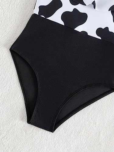 WDIRARA Girl's Cute Cow Print Swimwear Ruffle Trim Cold Shoulder Boho One Piece Swimsuit4