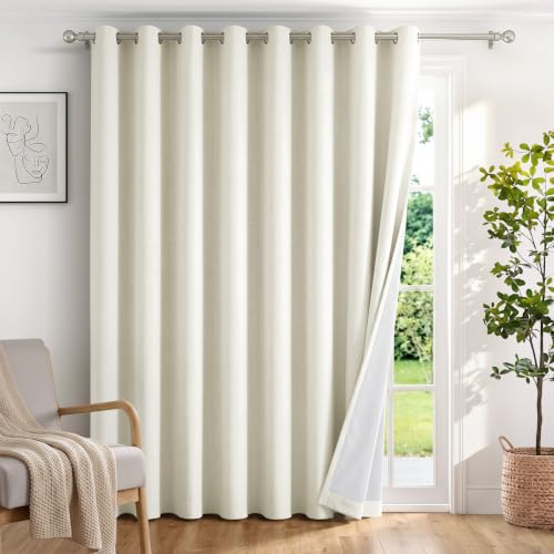 Extra Wide 100% Blackout White Curtains for Sliding Door 90 Inch Long
