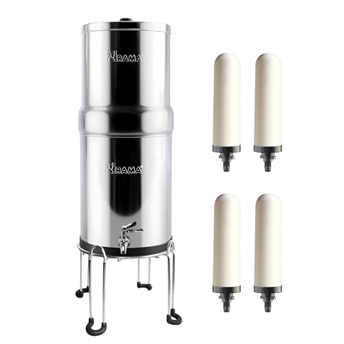Image of RAMA Gravity Water Filter | 17L Total Capacity (8L Storage) | 304 Stainless Steel Purifier for Home | Includes 4 Spirit 7 inch Ceramic Candles, SS Tap & SS Stand | 10-Years Warranty